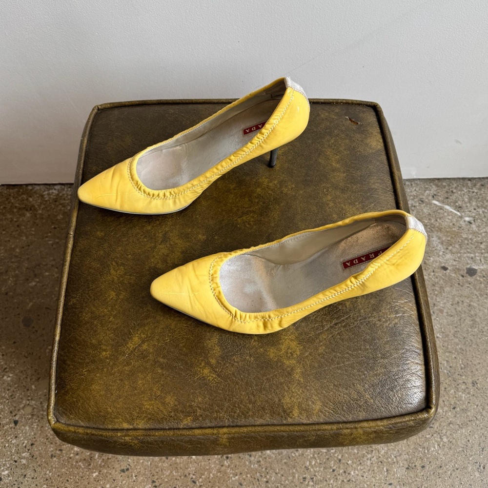 prada sport yellow patent heels
